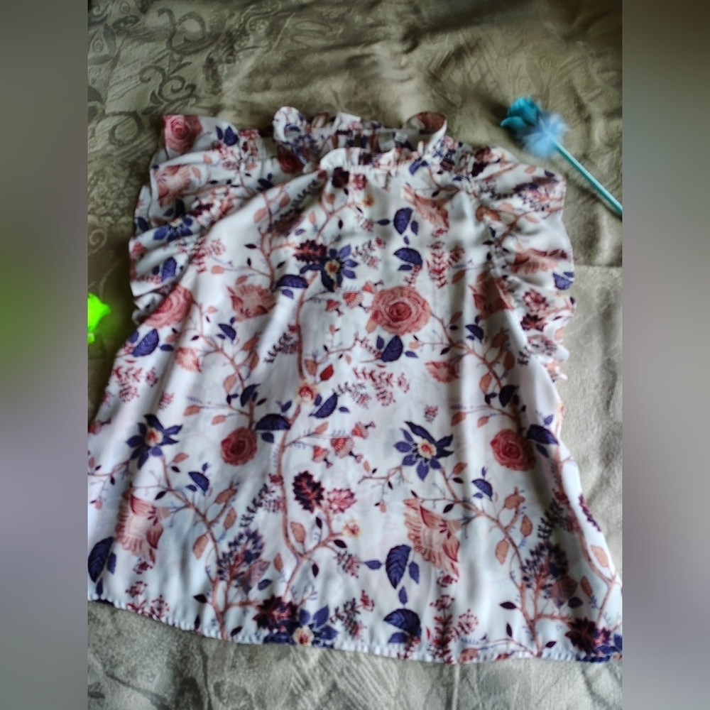 Joie White Blouse with Pink and Purple Floral Design